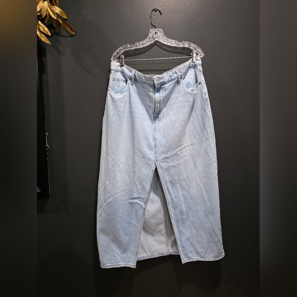 Old Navy Women Light Wash Front Slit Denim Skirt Mid Waist Midi Skirt Sz 16 A